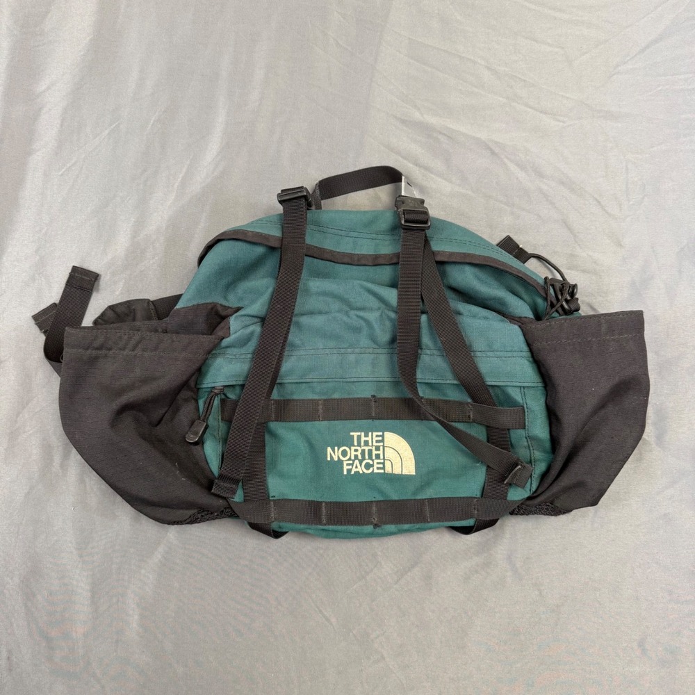 Vintage The North Face Lumbar Pack Forest Green Black Hiking Waist Bag RN 61661